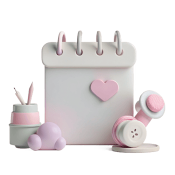 Cute 3D Rendered Calendar with Heart and Stationery png