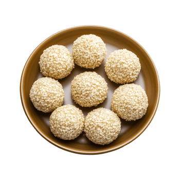 Indian Winter Delicacy Tilgul Laddu or Safed Til Ki Laddo Made with Roasted Sesame, Jaggery, and Peanuts, Isolated on a Transparent Background for Product Banners and Marketing Campaigns. png