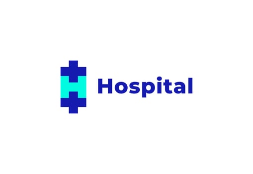 Logo letter H with symbol medical plus, template for hospital healthcare. vector
