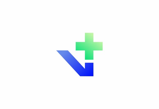 Logo letter V with symbol medical plus, Creative template for hospital and healthcare. vector