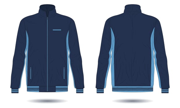 Blue training sports jacket mockup front and back view vector
