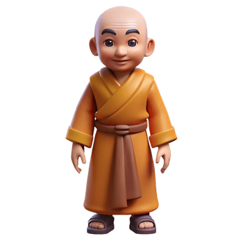 Buddhist monk 3d character isolated on the transparent background png