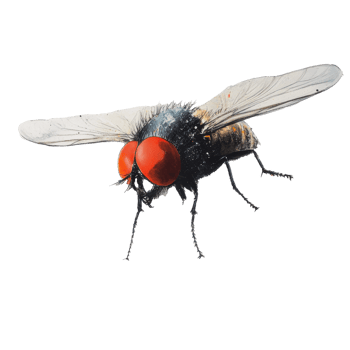 A detailed depiction of a fly featuring vibrant red eyes against a stark transparent background, Fly on transparent background png