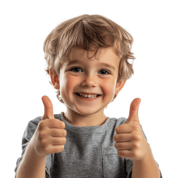 Cheerful child giving thumbs up on a transparent background, showcasing joy and positivity in a bright, playful moment, Cheerful Child Giving Thumbs Up transparent backgroundPortrait png