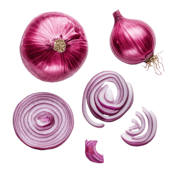 Fresh red onion slices arranged artfully on a transparent background highlighting their vibrant color and texture, red onion slices isolated on transparent background png