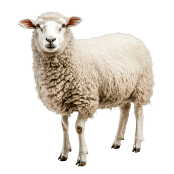 A fluffy sheep stands alone against a transparent background, showing off its soft wool and calm demeanor, Sheep isolated transparent background png