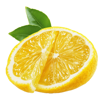 Freshly sliced lemon with green leaves isolated against a pure transparent background for culinary use, Fresh lemon isolated png