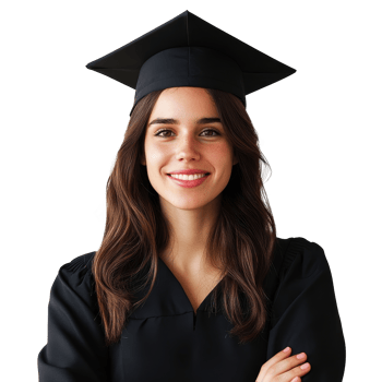 Confident female graduate with a smile stands proudly against a transparent background, showcasing her accomplishments with poise, Confident Female Graduate on transparent background png