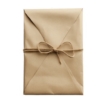 Wrapped paper packet tied with twine on a clean transparent background showcasing simple and minimalistic packaging style, paper packet on a transparent background png