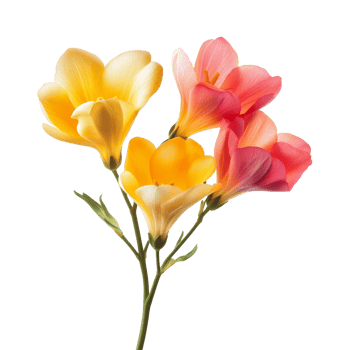 Vibrant freesia flowers in varied colors displayed elegantly against a clean transparent background, vibrant freesia in style, isolated on a transparent background for design layouts png