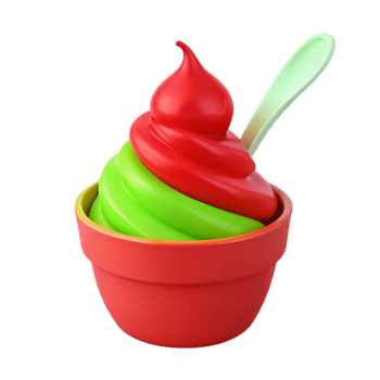 Red and Green Swirled Frozen Dessert in a Cup with a Spoon png