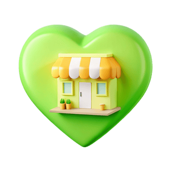 Heartfelt Shop A 3D Illustration of a Small Business in a Heart png