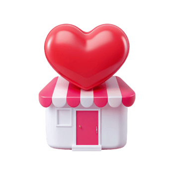 3D Render of a Shop with a Heart on Top png