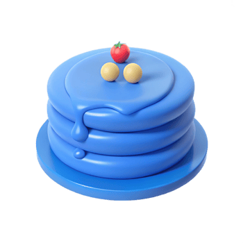 Blue Cake with Dripping Glaze, Two Yellow Balls, and Red Cherry on Top png