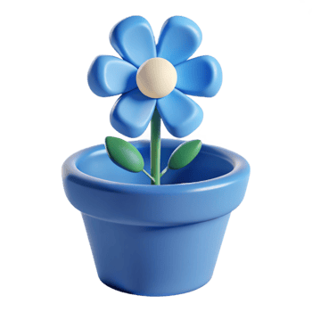 3D Render of a Blue Flower in a Pot png