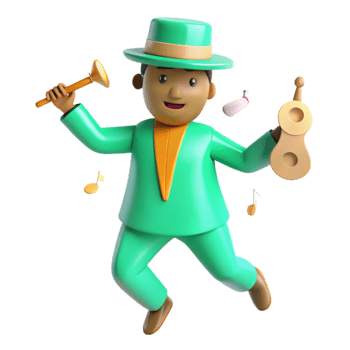 3D Cartoon Character Jumping and Playing Music png