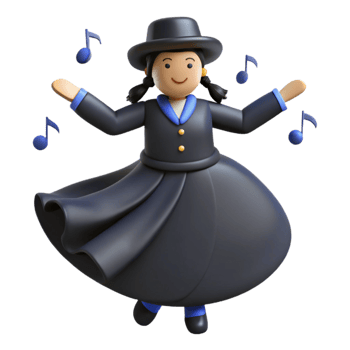 3D Animated Character Dancing with Music Notes png