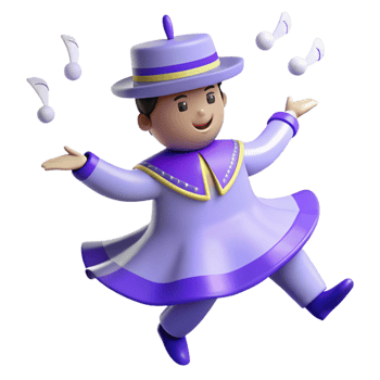 Joyful 3D Cartoon Character Juggling Musical Notes png
