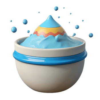 Blue and Yellow 3D Abstract Art with a Bowl and Bubbles png