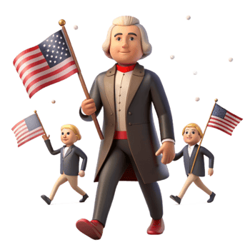 Patriotic 3D Cartoon Characters Holding American Flags png