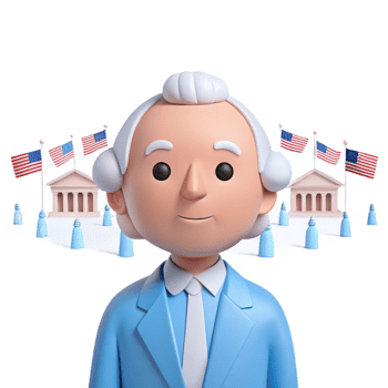 3D Cartoon Illustration of a Man in a Blue Suit with an American Flag Background png