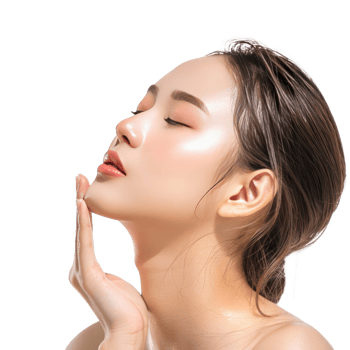 Beautiful face skin woman touching her cheek hand gesture care side view isolate on transparency background png
