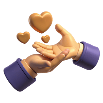 3D Cartoon Hands Catching Hearts png