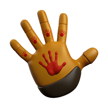 3D Cartoon Hand with Red Palm Print and Sun Symbols png