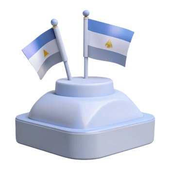 3D Render of Two Blue Flags with a Golden Symbol on a Blue Base png