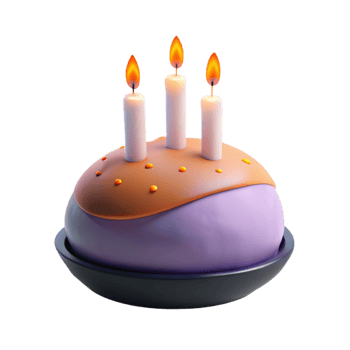Purple Cake with Three Candles png