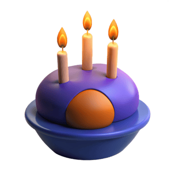 Purple Cake with Three Burning Candles png