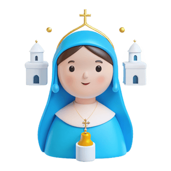 3D Render of a Woman Wearing a Blue Veil and Holding a Candle png