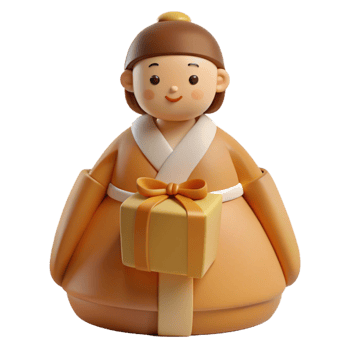 Smiling 3D Cartoon Character in Traditional Dress Holding a Gift png
