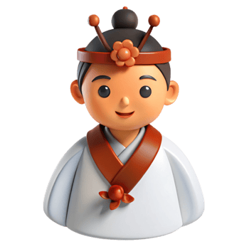 Smiling Cartoon Character in Traditional Asian Clothing png