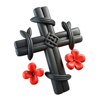 3D Render of a Black Cross with Red Flowers png