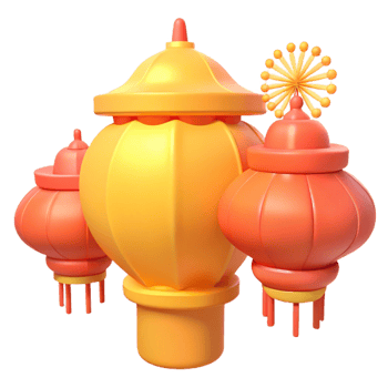 3D Rendered Festive Lanterns with Golden Accents png