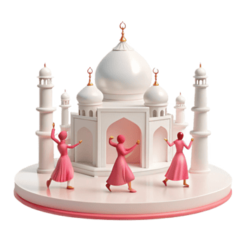 3D Render of a Mosque with People in Front png