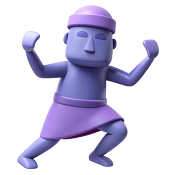 Purple 3D Character Dancing With Arms Raised png
