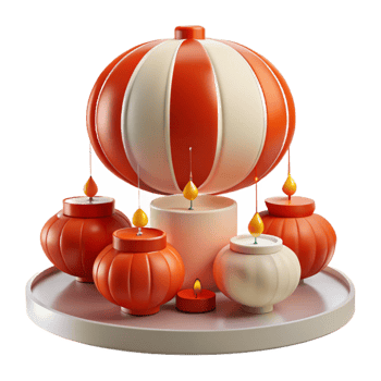 Orange and White Candles on a Tray with a Large Round Object png
