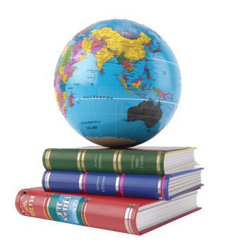 stack of books and a 3d globe education isolate on transparency background png