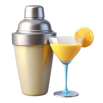 Cocktail Shaker and Martini Glass with Orange Garnish png