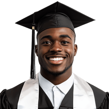 Smiling Black male graduate wearing a cap and gown, excited for the future on a bright transparent background, Smiling Black Male Graduate Ready for Future on transparent background png