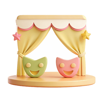 Smiling Playful 3D Masks on Stage png