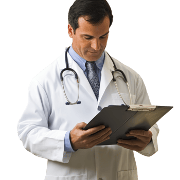 Doctor examining patient records in a medical setting during daytime, PNG file no background Doctor checking patient's medical records