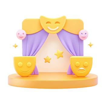3D Stage with Theater Masks and Curtains png