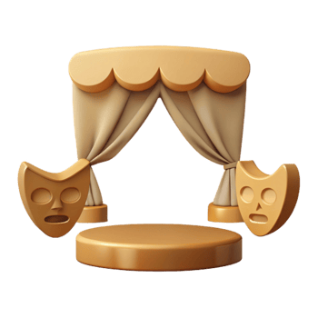 3D Render of a Stage with Curtains and Masks png