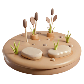 3D Render of a Small Patch of Grass with Rocks and Buds png