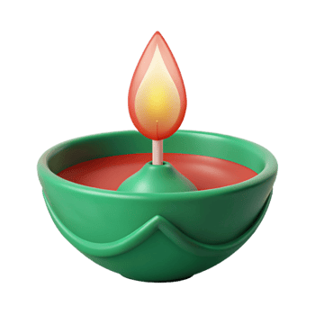 Green and Red Diya with Lit Candle png