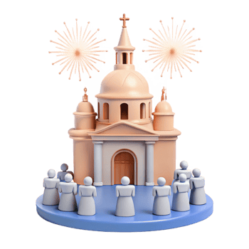 Church with Fireworks and People png