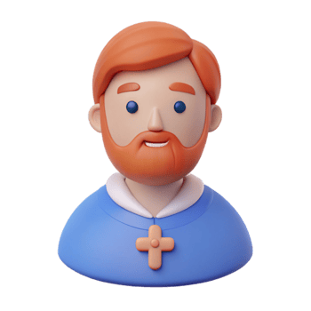 Smiling 3D Cartoon Man with Red Hair and Beard Wearing Blue Robe with Cross png